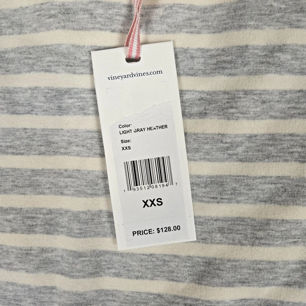 Vineyard Vines Dress Womens 2XS Relgan Sleeve Cotton Knit Striped Gray White NWT